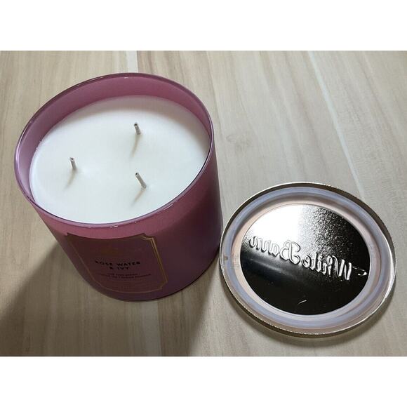 Rose Water & Ivy Scented 3 Wick Candle 14.5oz White Barn NEW! - Picture 2 of 2